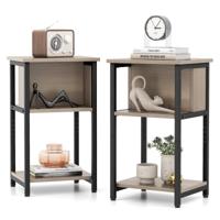 Set van 2 Nachtkastjes met Plank Bijzettafel met Verstelbare Voetkussens Banktafel voor Slaapkamer Woonkamer 34 x 30 x 58,5 cm