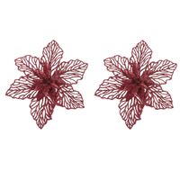 2x stuks decoratie bloemen kerstster rood glitter op clip 17 cm - Kunstbloemen - thumbnail