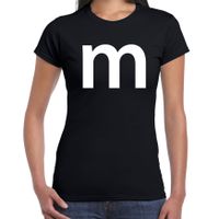 Letter M verkleed/ carnaval t-shirt zwart voor dames - thumbnail