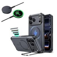 iPhone 17 Pro Bundle Cyber Tough Magnetic Case (Camera Control, Stash Stand) and Magnetic Charging Pad (Qi2) - Space Gray