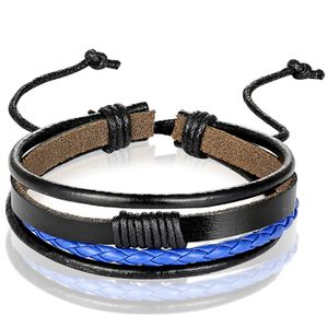 Heren armband Leer Zwart Blauw Verstelbaar Touw Multi armband