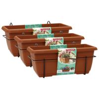 Plasticforte Balkonbak - 3x - terracotta - 40 cm - plantenbak met hanger - bloembak