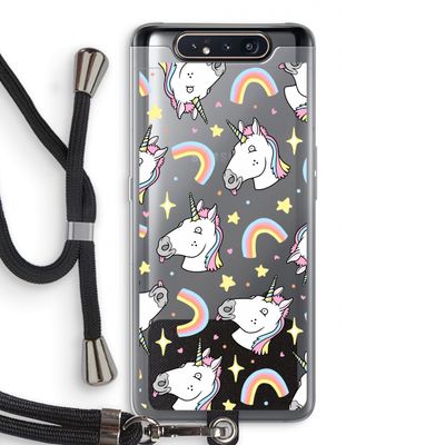 Rainbow Unicorn: Samsung Galaxy A80 Transparant Hoesje met koord