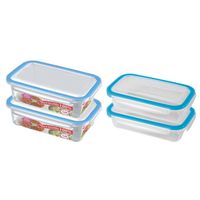 4x Voedsel plastic bewaarbakjes 0,5 en 1,5 liter transparant/blauw - Vershoudbakjes - thumbnail