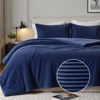 Dekbedovertrek Summer Teddy Rib - Eenpersoons (140x220 cm) - Navy Microvezel - Dessin: Strepen - Fresh and Co - Dekbed-Discounter.nl