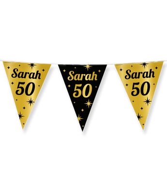 Classy Vlaggenlijn Sarah 50 jaar Zwart/Goud (10m)
