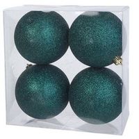 12x Kunststof kerstballen glitter petrol blauw 10 cm kerstboom versiering/decoratie - Kerstbal - thumbnail