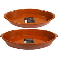 Set van 2x stuks tapas ovenschalen/serveerschalen terracotta Fontein 7 en 5 liter - thumbnail