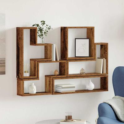 Muur Cube met plank Wandgemonteerd Anders met opslag Oud hout 96 x 12 x 64 cm Bewerkt hout