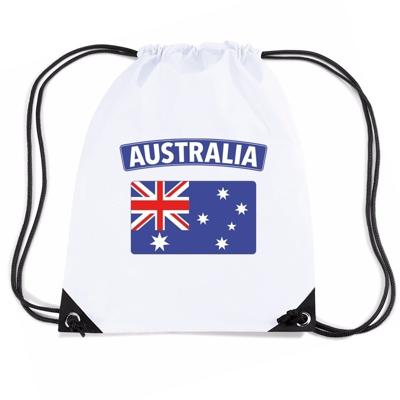 Australie thema sporttas - nylon rijgkoord rugzak - wit met vlag print - supporters