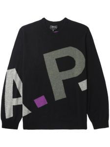 A.P.C. pull en laine vierge à logo en intarsia - Noir