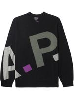 A.P.C. pull en laine vierge à logo en intarsia - Noir - thumbnail