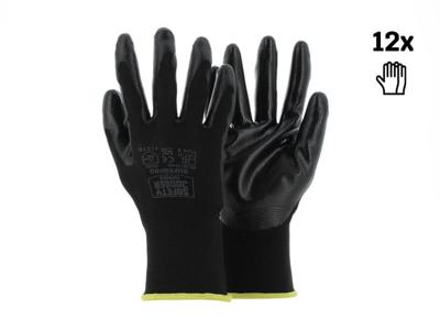 Safety Jogger Zwarte polyester veiligheidshandschoenen met een zwarte nitril coating | 12 Stuks | Zwart | Maat 7 - SW0800007