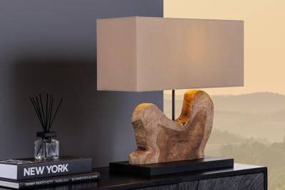 Handgemaakte tafellamp HYPNOTIC 50cm naturel teakbeige met linnen kap - 44685