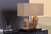 Handgemaakte tafellamp HYPNOTIC 50cm naturel teakbeige met linnen kap - 44685