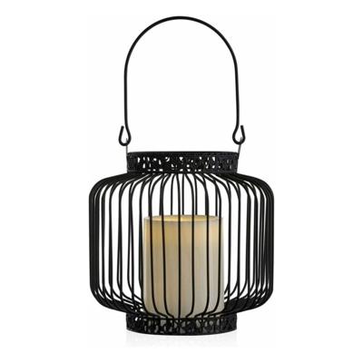 LED Lantaarn basket met LED kaars voor binnen en buiten - Draadloos op batterijen - Zwart