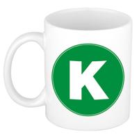 Koffie mok met de letter K - beker - groen - eerste letter van een voornaam - wit - 300 ml