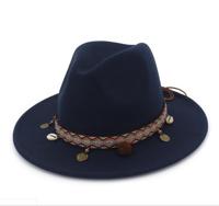 Vrouwen jazz caps Bohemen stijl wollen hoeden voor lente zomer strand (donker-blauw)