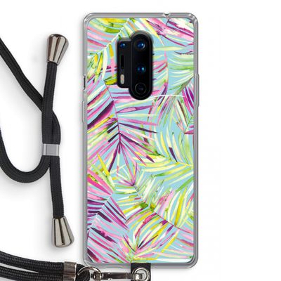 Tropical Palms Blue: OnePlus 8 Pro Transparant Hoesje met koord