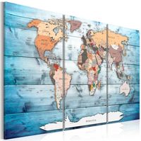 Schilderij - Wereldkaart , Blauwe Reizen , 3 luik