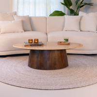 Livingfurn Ovale Salontafel 'Valentino' Mangohout en Travertin, 120 x 65cm