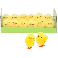Paas kuikens 12x - geel - pluche - 2 cm - Paaskuikentjes Pasen decoratie