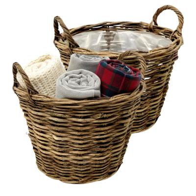 VD Leeden Opbergmand Twijg - 2x - bruin - rond - 30 x 23 cm - gevlochten twijg