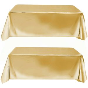 Set van 2x tafelkleed/tafellaken polyester folie metallic goud 140 x 275 cm