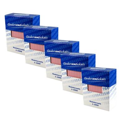 Nummer blokken - 5x - cijfers 1 t/m 1000 - roze - papier - garderobe/loterij nummers