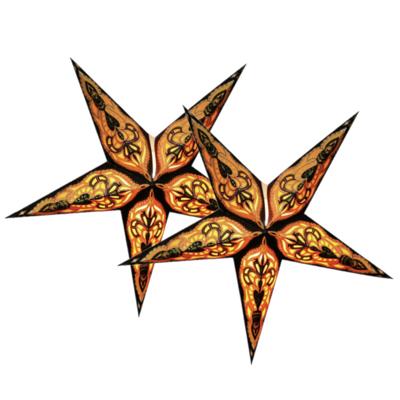 Decoratie kerstster - 2x - zwart met goud - 40 cm - papier - 5 punten - glitters