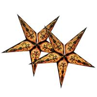 Decoratie kerstster - 2x - zwart met goud - 40 cm - papier - 5 punten - glitters
