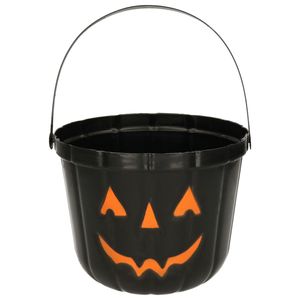 Trick or treat snoep emmertje - pompoen - zwart - D20 cm   -