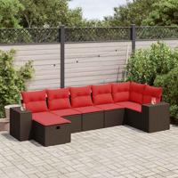 7-delige Loungeset met kussens poly rattan bruin