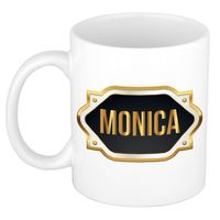 Monica naam / voornaam kado beker / mok met goudkleurig embleem - Naam mokken