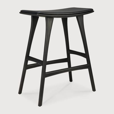 Ethnicraft Barkruk 'Osso' Gevernist Eikenhout en Leder, kleur Zwart (zithoogte 67cm)