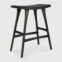 Ethnicraft Barkruk 'Osso' Gevernist Eikenhout en Leder, kleur Zwart (zithoogte 67cm)