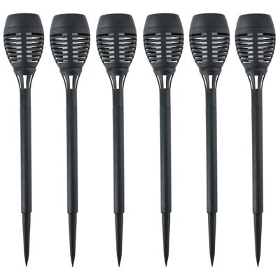 Solar tuinlamp fakkels/toortsen - 6x - met vlam effect - zwart - 48 cm