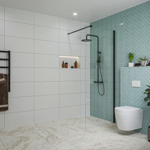 Fortifura Galeria inloopdouche - 80x200cm - helder glas - wandarm - mat zwart SW797914/SW797905
