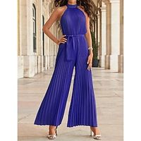 Dames Jumpsuit Veters Geplooid Effen Kleur Halternek Elegant Feest Straat Normale pasvorm Mouwloos Zwart Wit Blozend Roze S M L Zomer Lightinthebox - thumbnail