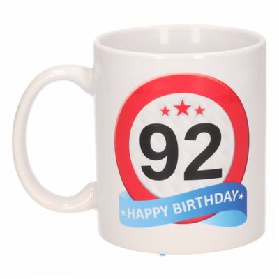 Verjaardag 92 jaar verkeersbord mok / beker