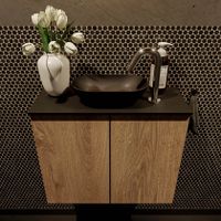 Mondiaz Fowy toiletmeubel 60cm washed oak met blad en waskom urban midden 1 kraangat Mondiaz Fowy toiletmeubel 60cm washed oak met blad en waskom urban midden 1 kraangat