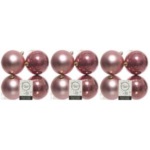 12x Kunststof kerstballen glanzend/mat oud roze 10 cm kerstboom versiering/decoratie   -