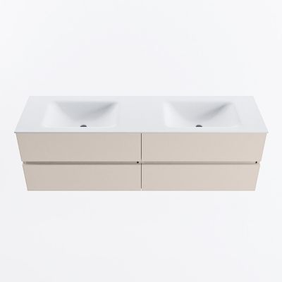 MONDIAZ VICA 160cm badmeubel onderkast Linen 4 lades. Wastafel CLOUD dubbel 2 kraangaten, kleur Talc.