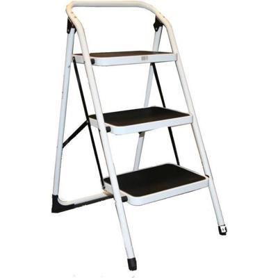Huishoudtrap keukentrap - wit metaal - 3 treden - 114 cm - antislip