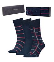 Tommy Hilfiger Sokken Giftbox Grid Stripe 3-pack Navy-43/46 - thumbnail