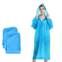 Regenjas poncho met capuchon en drukknoopsluiting - 2x - blauw - PVC - one size - thumbnail