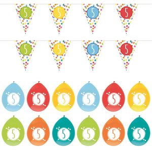Leeftijd verjaardag 5 jaar geworden feestpakket vlaggetjes/ballonnen - Feestpakketten