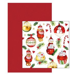 Papieren tafelkleed/tafellaken rood inclusief kerst servetten   -
