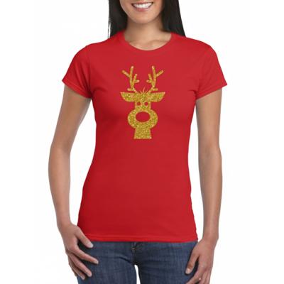 Kerst T-shirt voor dames - rendier - rood - glitter bedrukking - goud - kerst shirt Kerst T-shirt voor dames - rendier - rood - glitter bedrukking - goud - kerst shirt