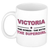 Naam cadeau mok/ beker Victoria The woman, The myth the supergirl 300 ml - Naam mokken